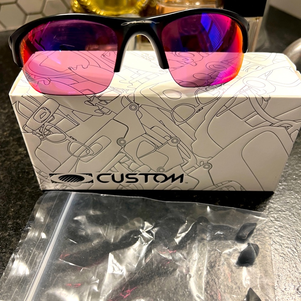 Oakley custom sunglasses black frame with pink lenses, half jacket 2.0